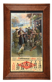 1922 WESTERN AMMUNITION LITOGRAPHED ADVERTISING CALENDAR - FRAMED