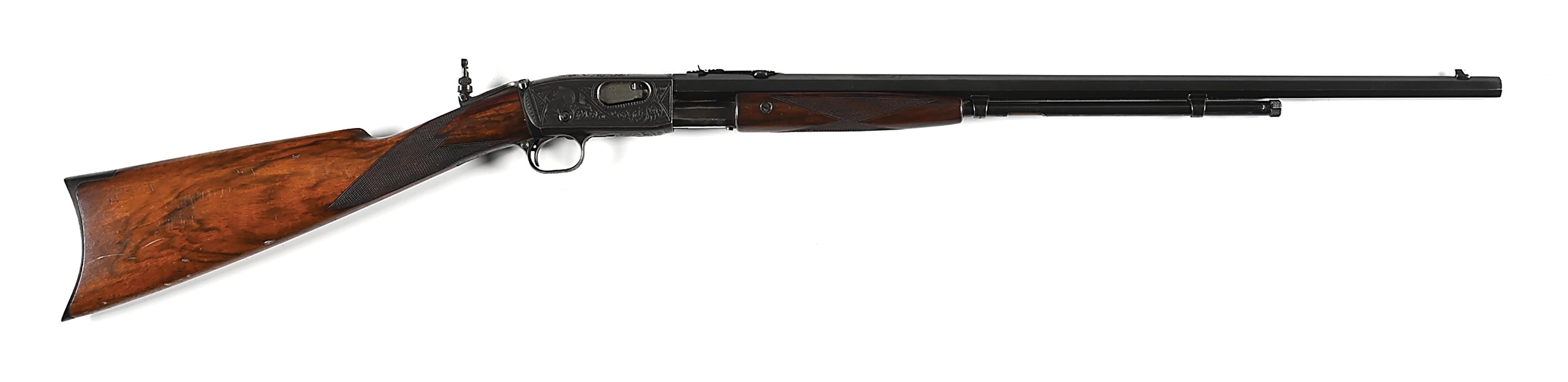 (C) FACTORY ENGRAVED REMINGTON MODEL 12-E EXPERT GRADE .22 RF SLIDE ACTION RIFLE.