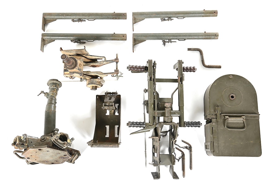 BROWNING .50 CALIBER MACHINE GUN HEAVY WAIST MOUNT WITH MULTIPLE CRADLES AND “TOMBSTONE” AMMO CAN.