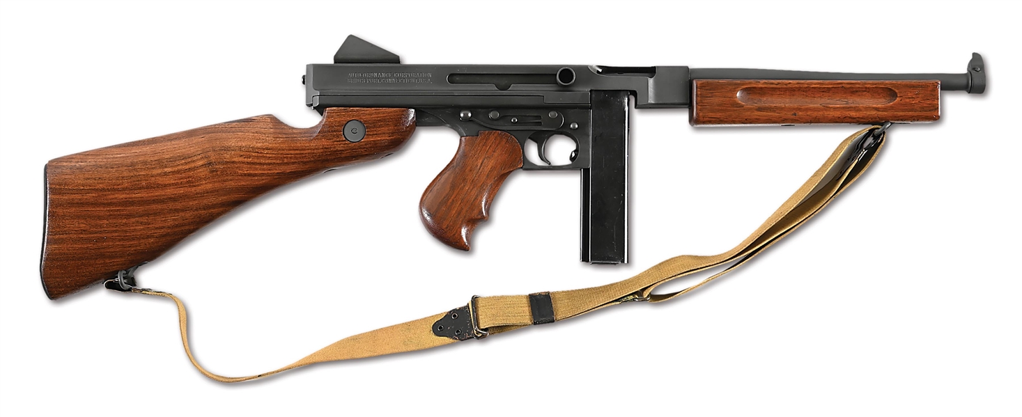 (N) HIGH CONDITION MATCHING SAVAGE MANUFACTURED WWII M1A1 THOMPSON MACHINE GUN (CURIO & RELIC).