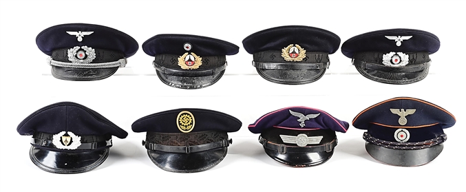 LOT OF 8: THIRD REICH VETERAN ORGANIZATION AND MISCELLANOUS VISOR CAPS.