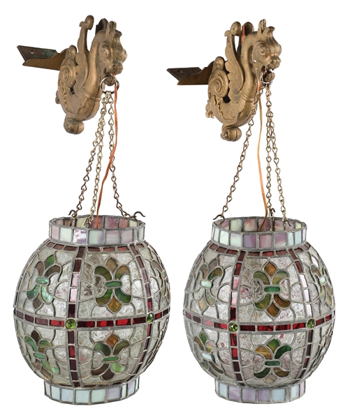 A PAIR OF ORIGINAL APOTHECARY CUT GLASS SHOW GLOBE LIGHTS 