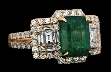 18K GOLD EMERALD & DIAMOND RING W/APPRAISAL