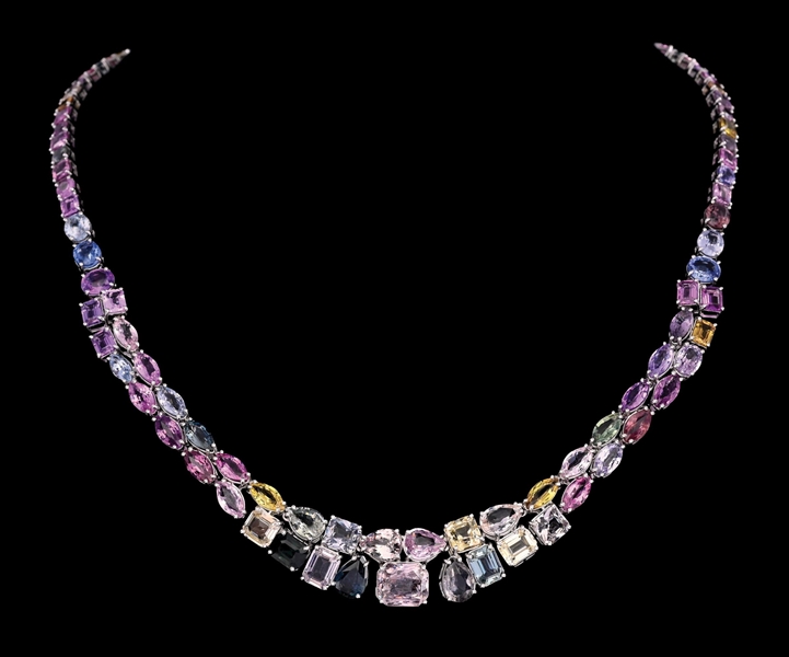 PLATINUM 62CT TW UNHEATED SAPPHIRE NECKLACE W/GIA REPORT