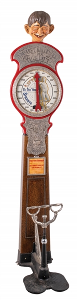1¢ CAILLE BROTHERS "RED TOP LIFTER" STRENGTH TESTER PENNY ARCADE MACHINE