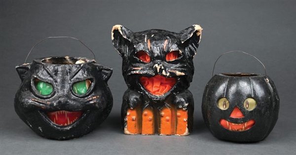 LOT OF 3: PAPIER-MÂCHÉ BLACK CATS