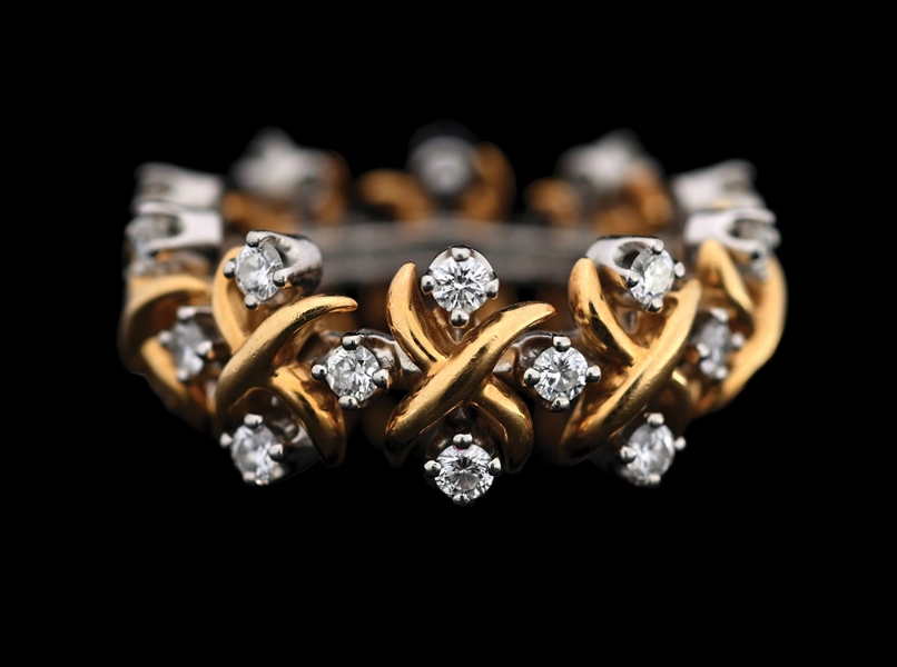 TIFFANY & CO. SCHLUMBERGER STUDIOS PLATINUM AND 18K GOLD DIAMOND X RING