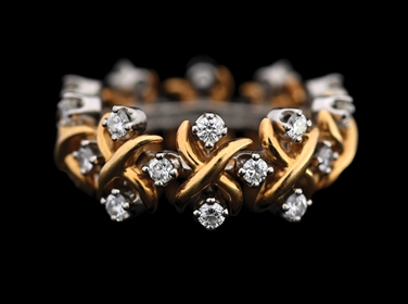 TIFFANY & CO. SCHLUMBERGER STUDIOS PLATINUM AND 18K GOLD DIAMOND X RING