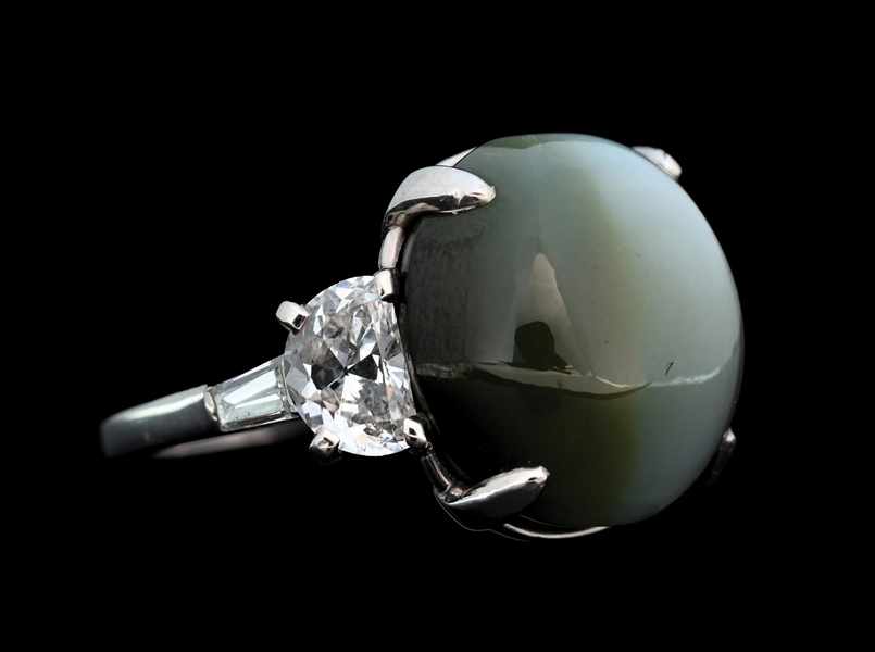 PLATINUM CATS-EYE ALEXANDRITE & DIAMOND RING W/GIA REPORT