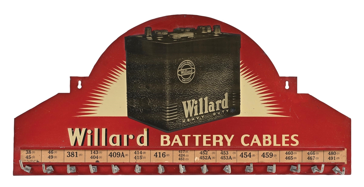 WILLARD BATTERY CABLES EMBOSSED TIN DISPLAY RACK