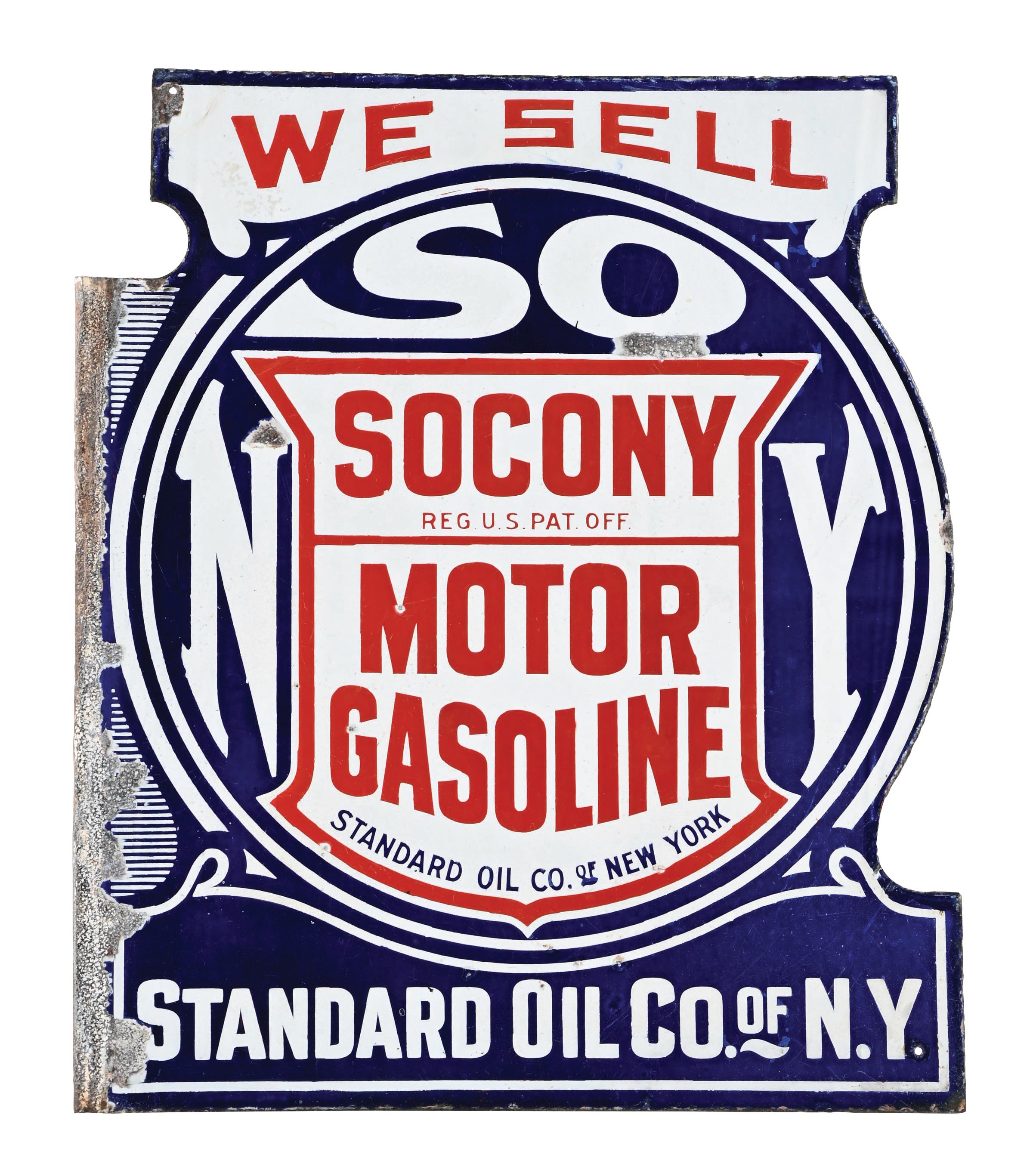 Lot Detail - WE SELL SOCONY MOTOR GASOLINE PORCELAIN FLANGE SIGN