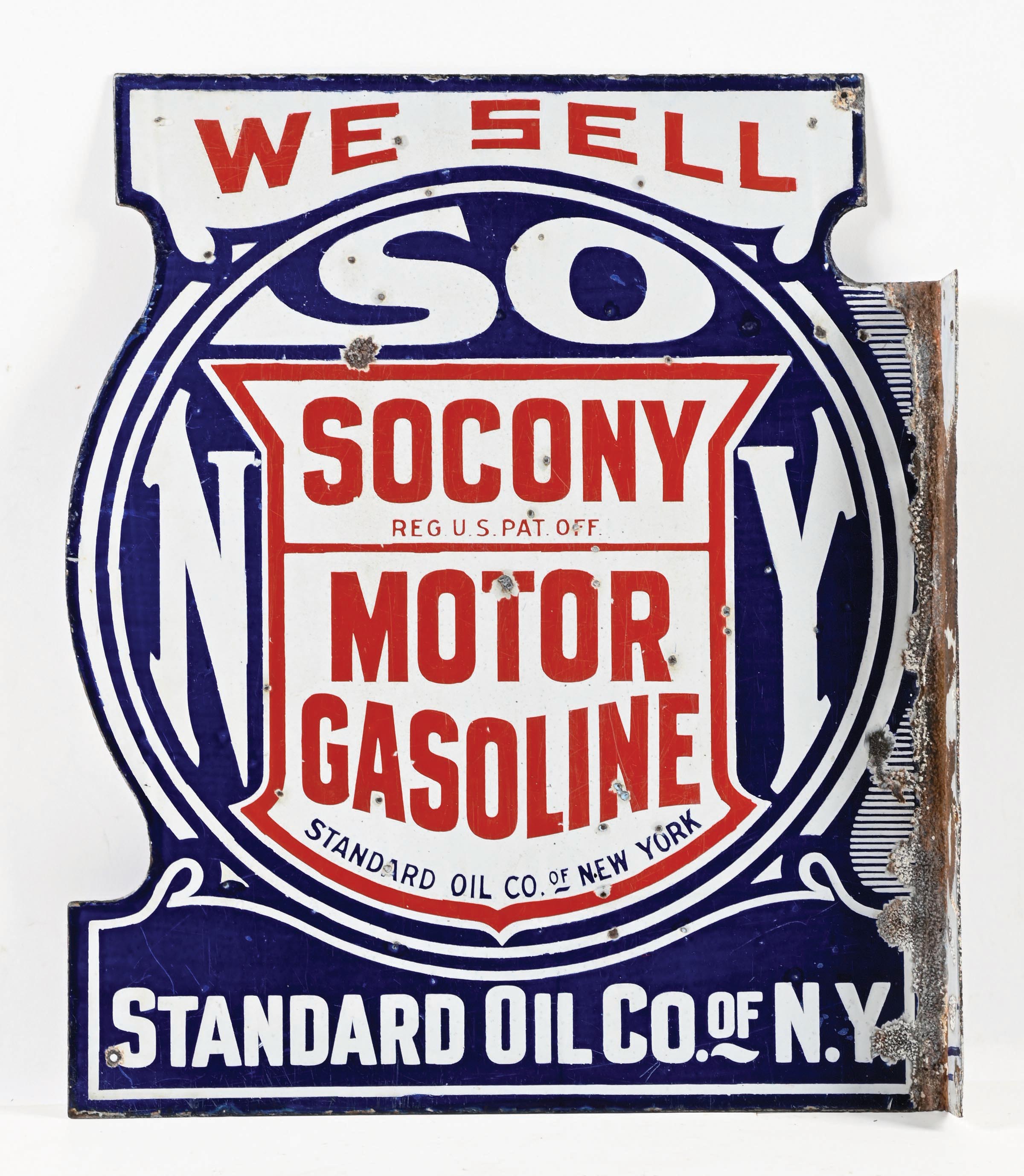 Lot Detail - WE SELL SOCONY MOTOR GASOLINE PORCELAIN FLANGE SIGN