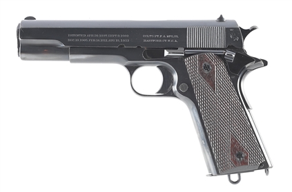 (C) BRITISH SHIPPED COLT COMMERICAL 1911 GOVERNMENT MODEL .45 ACP SEMI-AUTOMATIC PISTOL WITH BRITISH PROOFS AND HOLSTER.