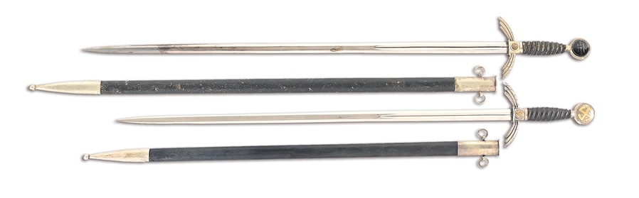 LOT OF TWO GERMAN WORLD WAR II LUFTWAFFE 1ST MODEL SWORDS, ONE IDENTIFIED.