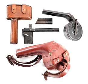GERMAN 1ST MODEL LUGER DRUM MAGAZINE WITH LOADER AND HOLSTERS. 