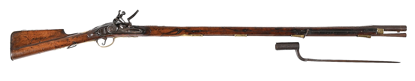 (A) PRUSSIAN POTSDAM MODEL 1740 FLINTLOCK MUSKET WITH BAYONET.