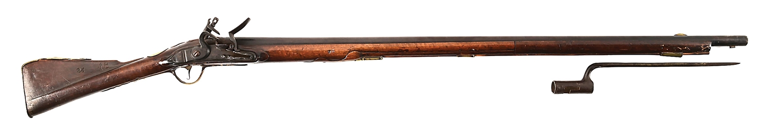 (A) GERMANIC MID 18TH CENTURY MUSKET WITH BAYONET.