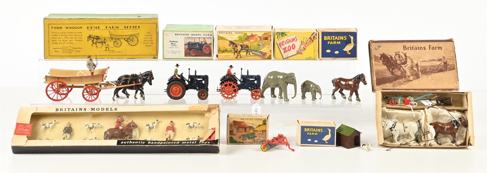 LOT OF 9: W. BRITAINS FARM & HUNT SETS IN BOXES