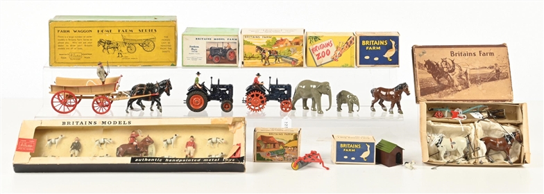 LOT OF 9: W. BRITAINS FARM & HUNT SETS IN BOXES