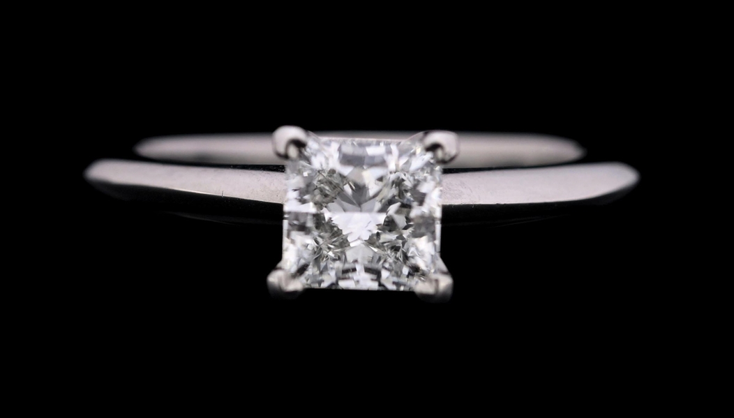 TIFFANY & CO. PLATINUM PRINCESS CUT DIAMOND RING W/BOX