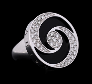 BULGARI 18K WHITE GOLD DIAMOND & ONYX OPTICAL SPINNING RING