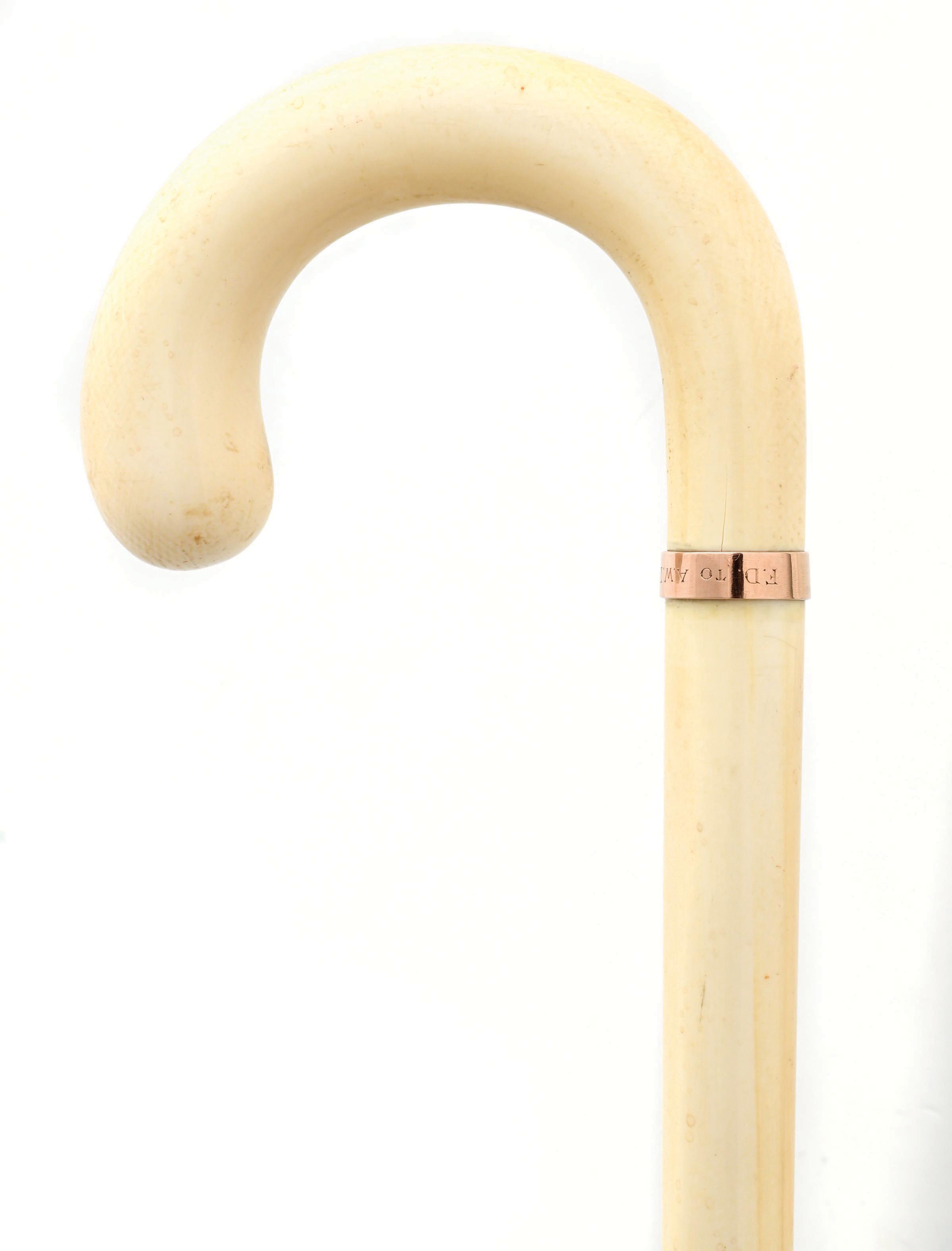 Lot Detail - FULL IVORY W/ SCREW ON SHAFT WALKING CANE WITH INITIALED ...