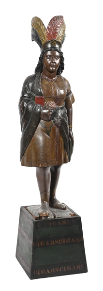CARVED WOODEN INDIAN HOLDING ROSE