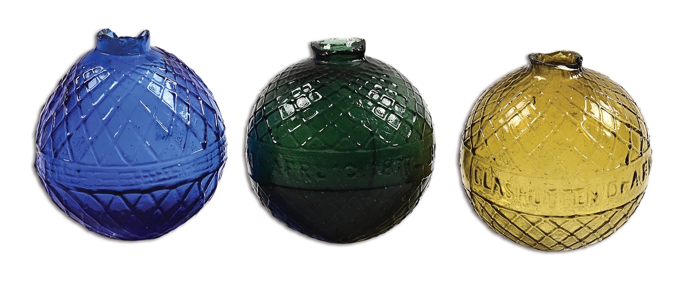 LOT OF 3: GLASS TARGET BALLS INC. RARE DARK GREEN BOGARDUS