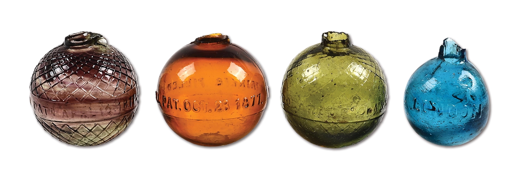 LOT OF 4: 1880S BOGARDUS, PAINE & GREENE GLASS TARGET BALLS
