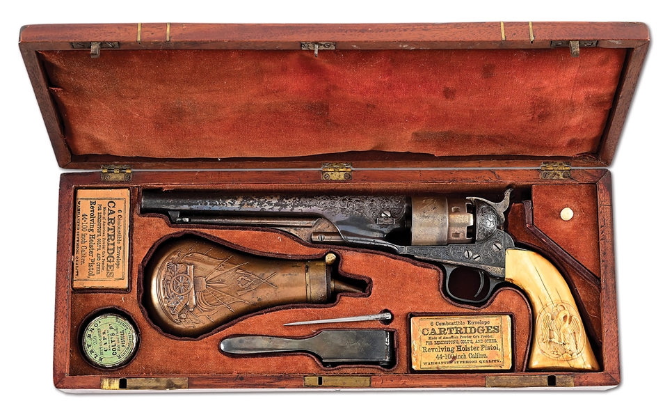 (A) ENGRAVED COLT 1860 ARMY SINGLE ACTION PERCUSSION REVOLVER WITH DELUXE CASING.