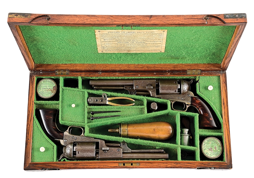 (A) A RARE CASED SET OF ENGRAVED COLT THIRD MODEL LONDON DRAGOONS SINGLE ACTION PERCUSSION REVOLVERS, WITH EXTENSIVE PROVENANCE. 