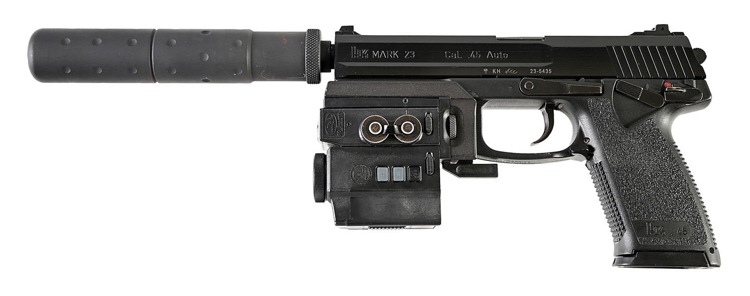(M) HK MK 23 .45 ACP SEMI-AUTOMATIC PISTOL WITH CASE, FAUX SUPPRESSOR, AND ULTRA RARE NIGHTSTALKER LAM