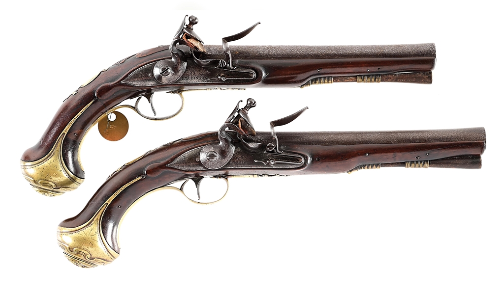 (A) PAIR OF BRITISH FLINTLOCK OFFICERS PISTOLS BY HUTCHINSON.