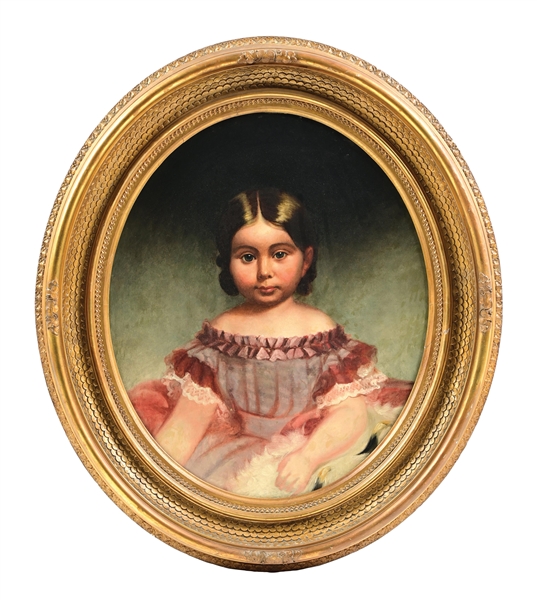 OIL PORTRAIT OF YOUNG GIRL IN OVAL FRAME