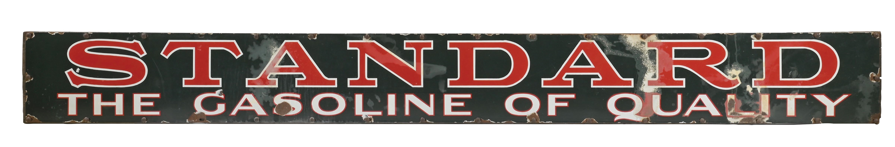 STANDARD "THE GASOLINE OF QUALITY" PORCELAIN STRIP SIGN 