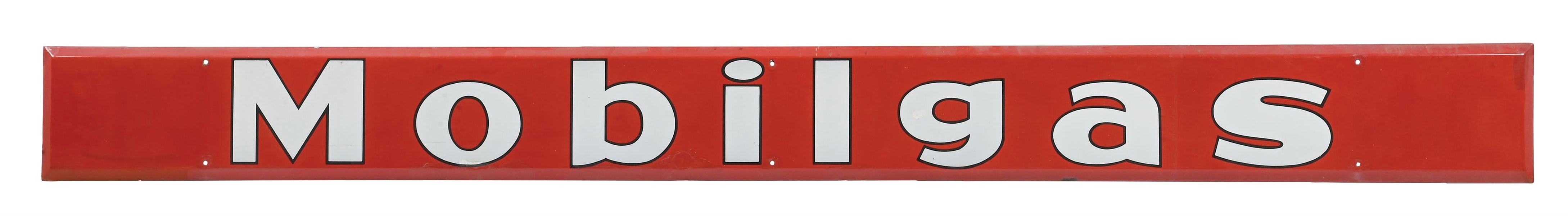 MOBILGAS PORCELAIN STRIP SIGN W/ SELF FRAMED OUTER EDGE