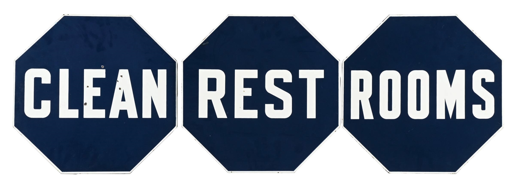 MOBIL CLEAN RESTROOMS THREE-PIECE PORCELAIN SIGN