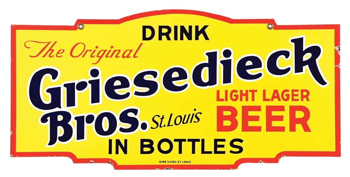 GRIESEDIECK BROS. DOUBLE-SIDED DIE-CUT PORCELAIN HANGING SIGN