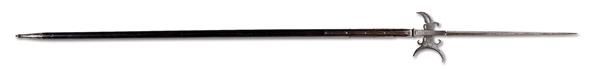 FINE ENGRAVED HALBERD WITH HAFT.
