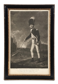 MEZZOTINT OF SERGEANT MAJOR GOULD, EDINBURGH REGIMENT, 1794.