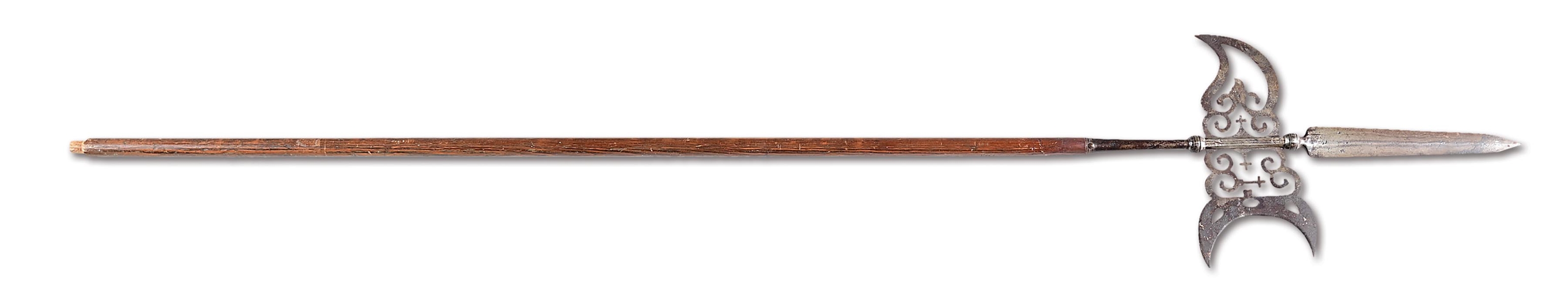 VERY ATTRACTIVE PIERCED HALBERD WITH HAFT.
