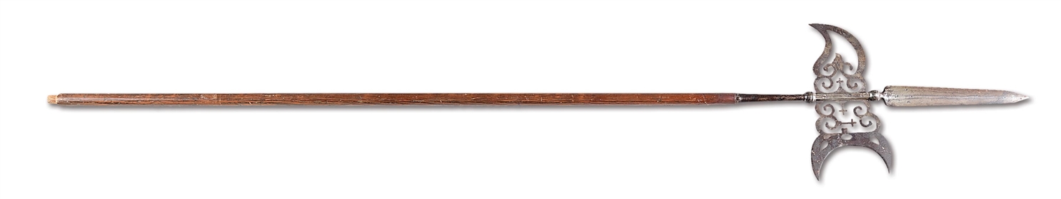VERY ATTRACTIVE PIERCED HALBERD WITH HAFT.