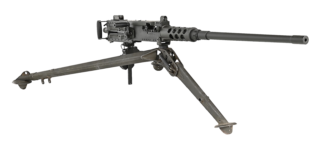 (N) ATTRACTIVE REFINISHED WWII HIGH STANDARD .50 CALIBER M2 BROWNING MACHINE GUN ON M205 TRIPOD (CURIO & RELIC).