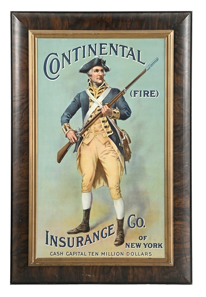 CONTINENTAL (FIRE) INSURANCE CO. OF NEW YORK SELF FRAMED TIN SIGN