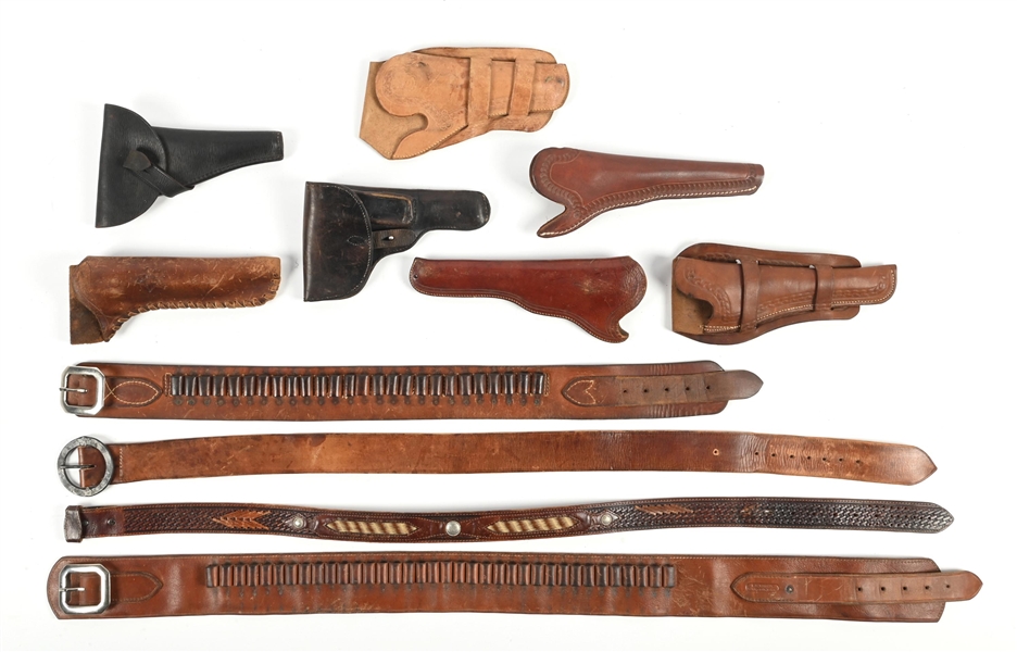 LOT OF (12) LEATHER BELTS AND HOLSTERS