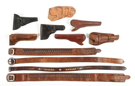 LOT OF (12) LEATHER BELTS AND HOLSTERS