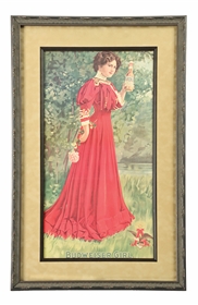 BUDWEISER GIRL RED DRESS LITHOGRAPH