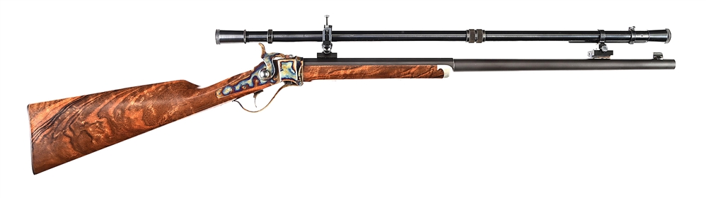 (M) BEAUTIFUL DAKOTA ARMS LITTLE SHARPS SINGLE SHOT .218 BEE RIFLE WITH MVA SCOPE.