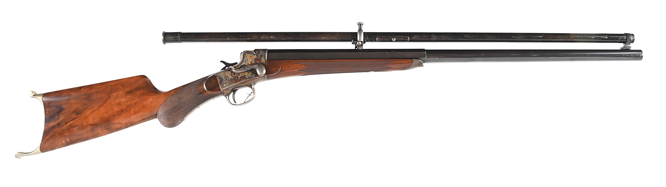 (A) REMINGTON HEPBURN NO. 3 .38-50 FALLING BLOCK RIFLE WITH PERIOD SCOPE.