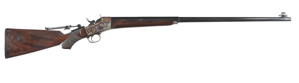 (A) STUNNING REMINGTON LONG RANGE CREEDMOOR .44-100 SINGLE SHOT ROLLING BLOCK RIFLE.